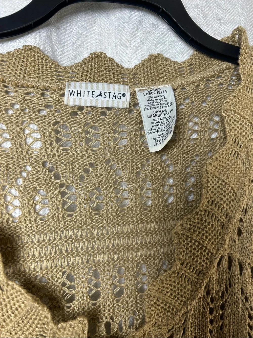 Vintage White Stag Crochet Knit Cardigan Sweater Womens L Large Tan Boho - Picture 3 of 3